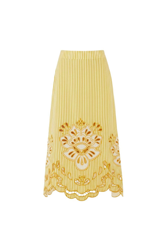 Bicolor Stripes Richelieu Midi Skirt in Yellow