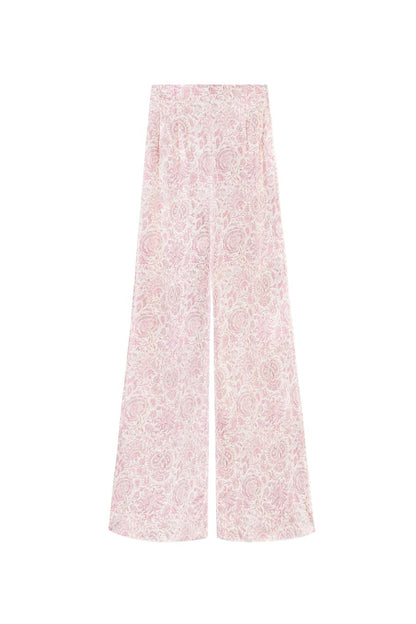 Raha Pants in Printed Silk Pink