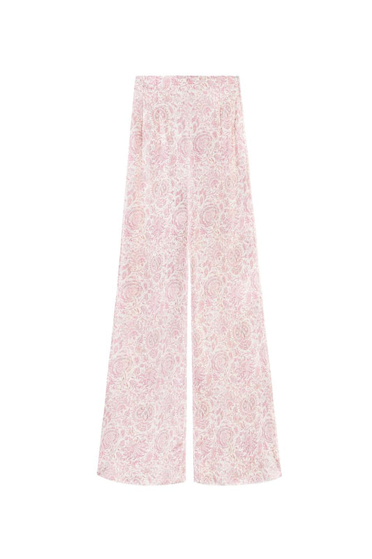 Raha Pants in Printed Silk Pink