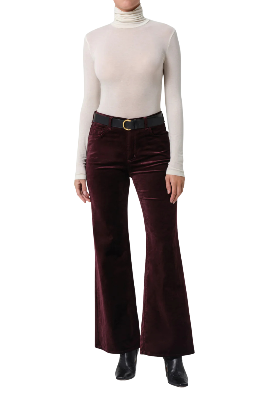 Kimberly 70's Flare Velvet In Burgundy
