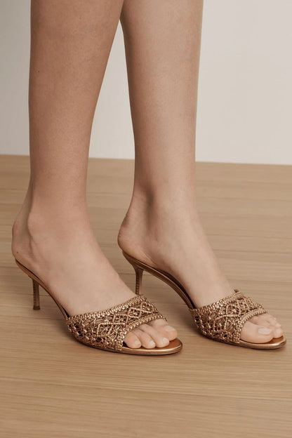 Tia Macrame Sandal in Pale Gold