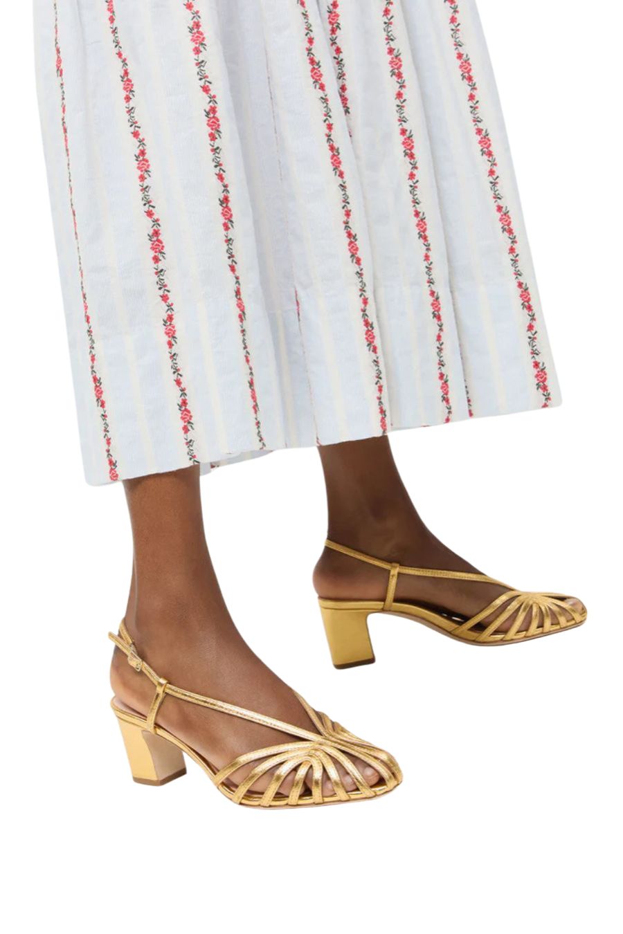 Priscilla Gold Lattice Heeled Sandal