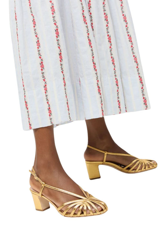 Priscilla Gold Lattice Heeled Sandal