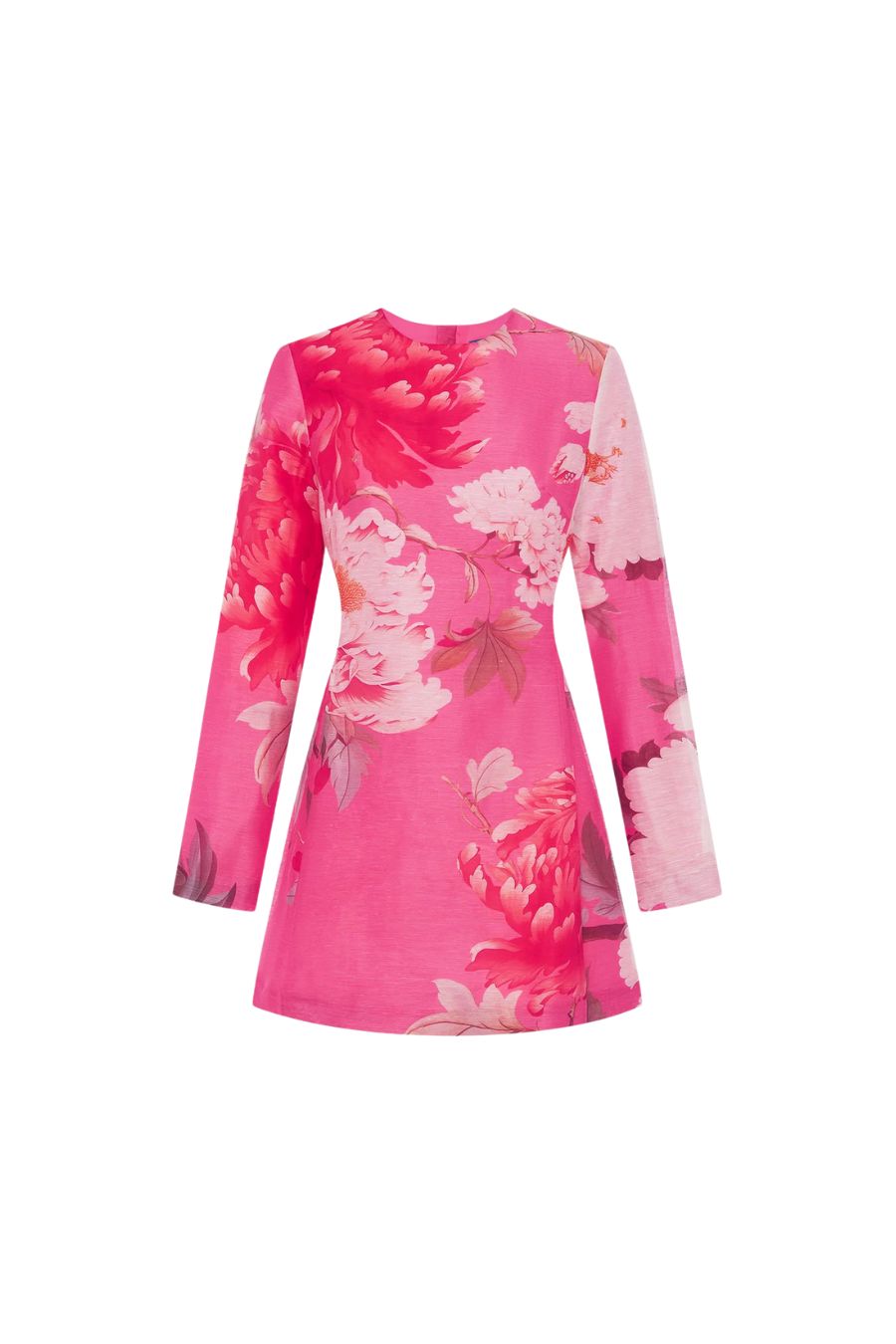 Aliza Long Sleeve Mini Dress in Peony Print in Fuchsia