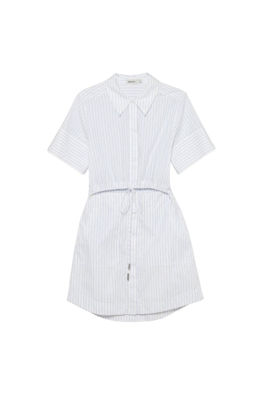 Marcy Mini Shirt Dress in White Stripe