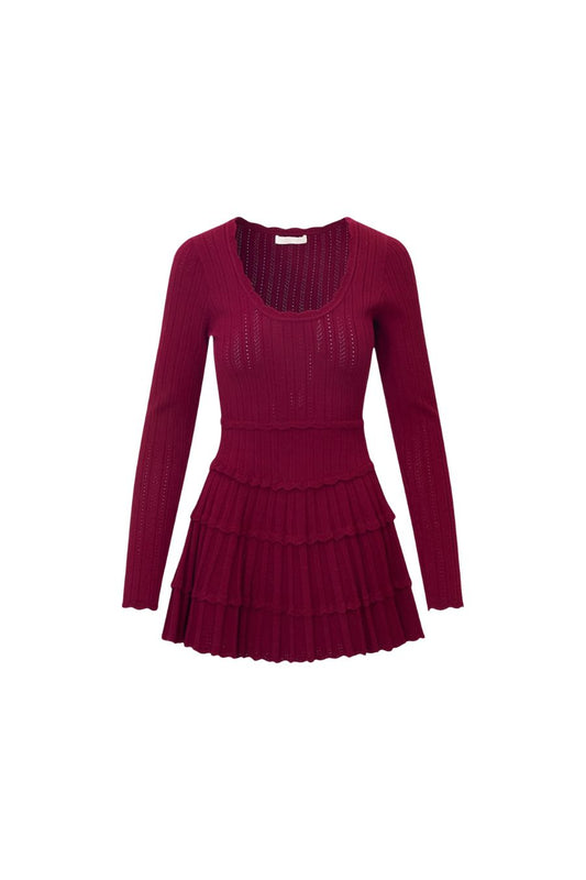 Lavender Stretch Pointelle Mini Dress in Spiced Berry