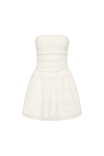 Roja Mini Dress in Rosa Broderie White