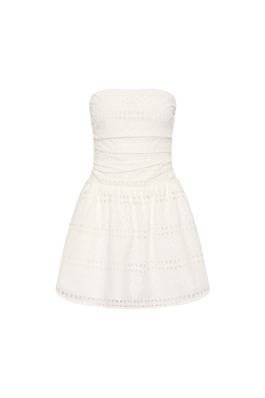 Roja Mini Dress in Rosa Broderie White