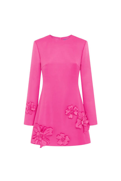 Aliza Long Sleeve Petal Mini Dress in Hot Pink