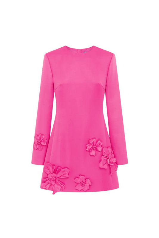 Aliza Long Sleeve Petal Mini Dress in Hot Pink