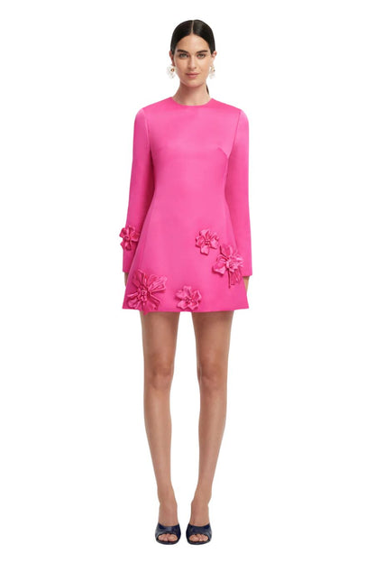 Aliza Long Sleeve Petal Mini Dress in Hot Pink