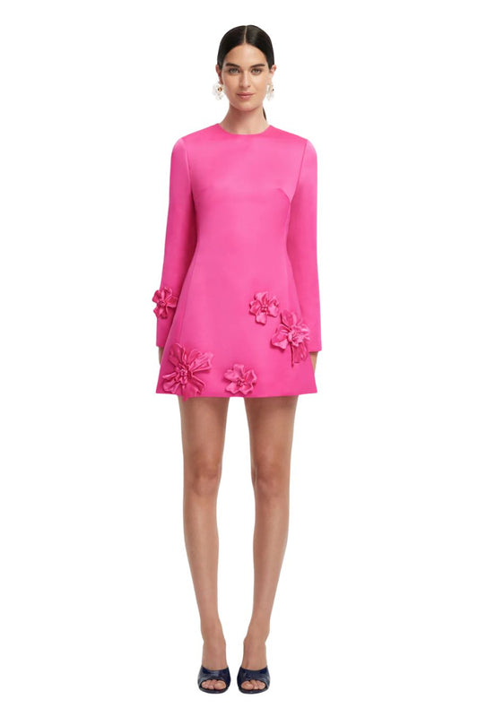 Aliza Long Sleeve Petal Mini Dress in Hot Pink