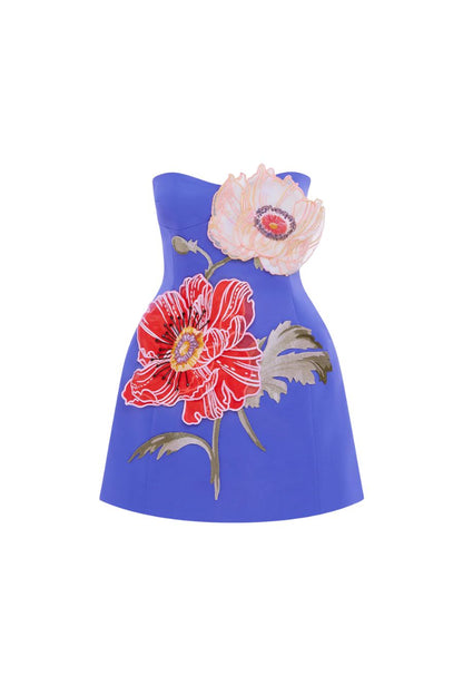 Rosario Appliqu Floral Bustier Mini Dress in Lapis - 8 Rosario Appliqu Floral Bustier Mini Dress in Lapis - 8