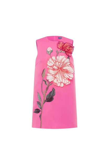 Yvonne Appliqué Floral Mini Dress in Peony Print in Fuchsia