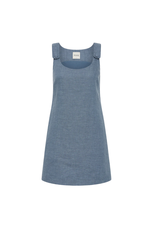 Thea Shift Dress in Steel Blue