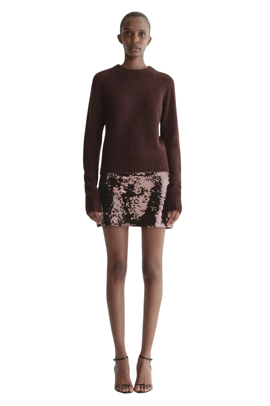 Cleo Sequin Mini Skirt in Merlot