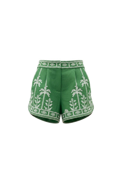 Bicolor Embroidery Shorts in Green