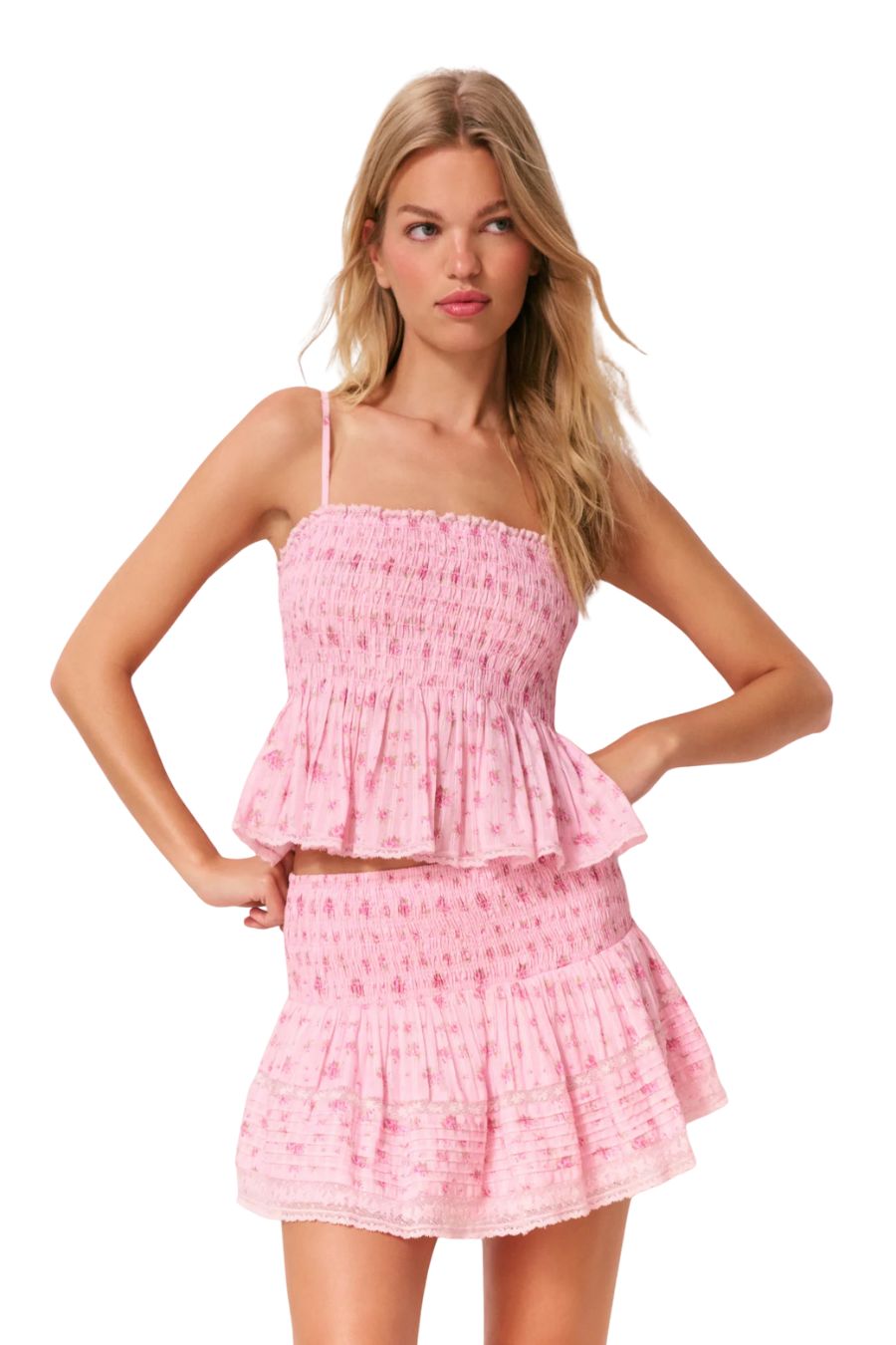 Elin Floral Cotton Voile Skirt in Raspberry Fields