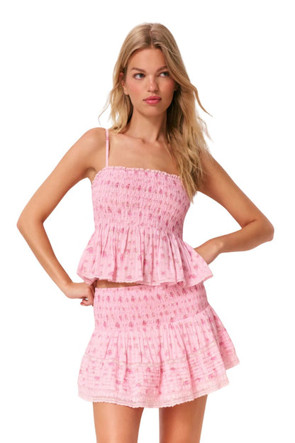 Elin Floral Cotton Voile Skirt in Raspberry Fields