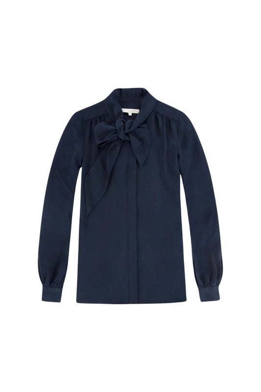 Tie-Neck Blouse in Navy