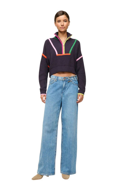 Cropped Hampton Sweater in Navy Multi