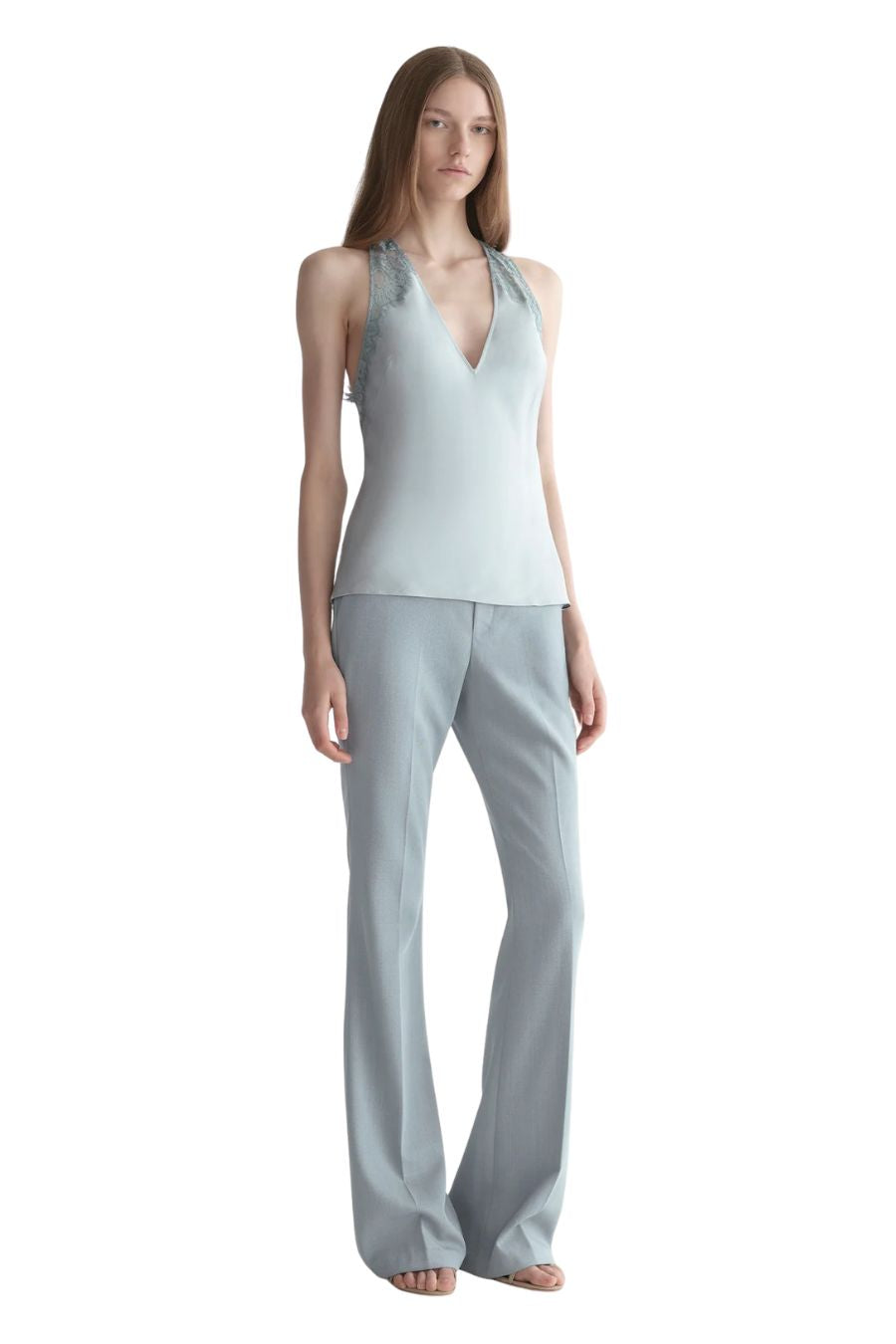 Wes Satin and Lace Top in Slate Blue/Grey Sky