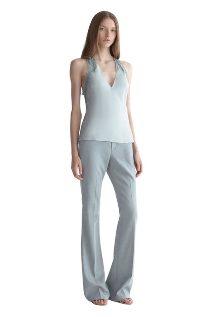 Wes Satin and Lace Top in Slate Blue/Grey Sky