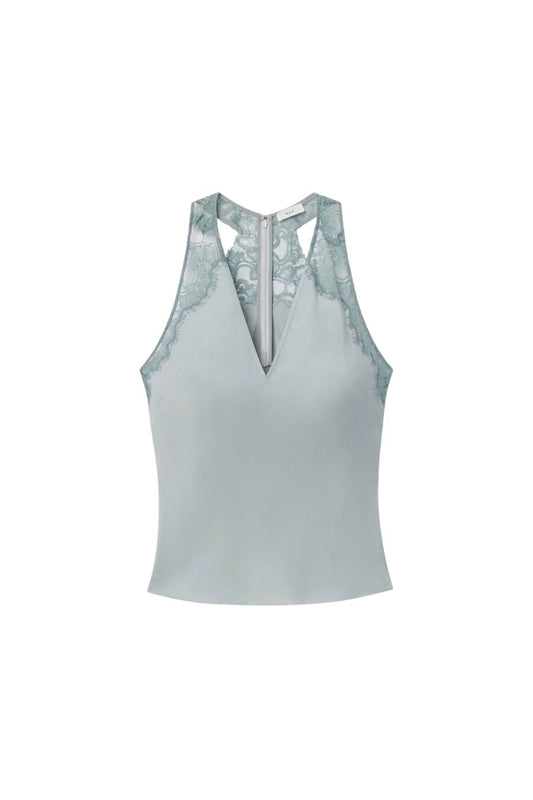 Wes Satin and Lace Top in Slate Blue/Grey Sky
