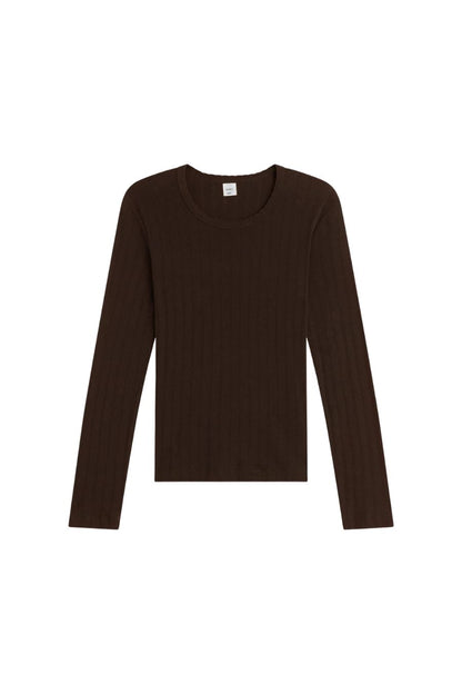 Pointelle Slim Fit Long Sleeve in Choco
