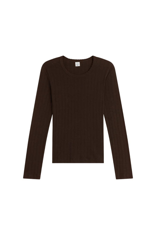 Pointelle Slim Fit Long Sleeve in Choco