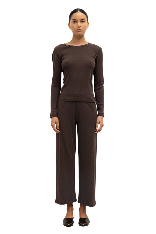 Pointelle Slim Fit Long Sleeve in Choco