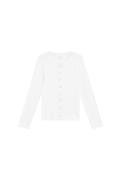 Pointelle Classic Crew Cardigan in White