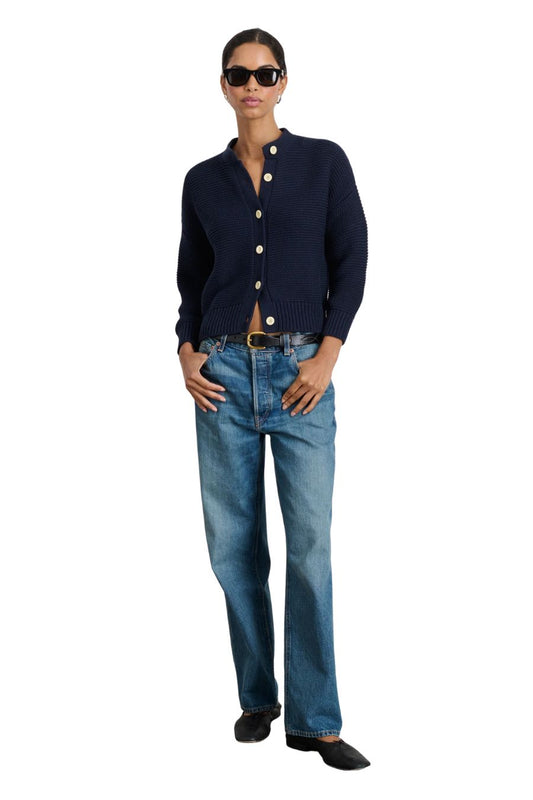 Nico Dark Navy Cardigan in Cotton