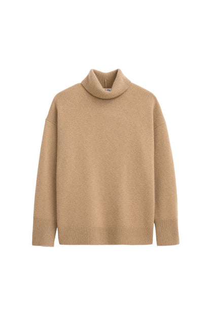 Maisie Light Camel Turtleneck Sweater in Cashmere
