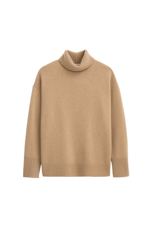 Maisie Light Camel Turtleneck Sweater in Cashmere