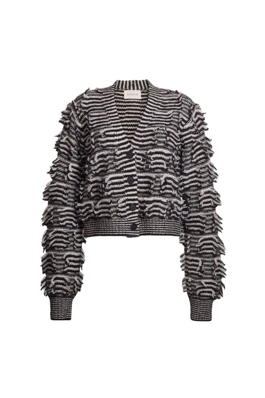 Luella Stripe Cardi in Ivory/Black Stripe
