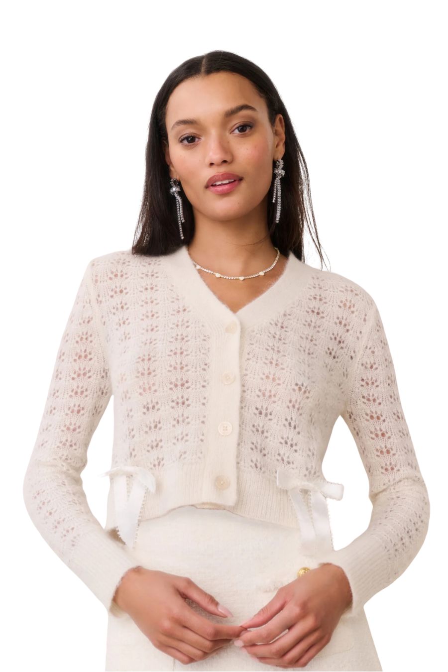 Lilly Alpaca-Blend Bow Cardigan in Frosted Candy