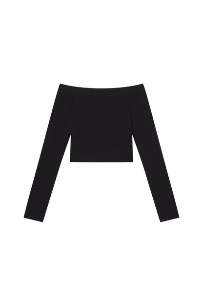 Jo Merino Off Shoulder Knit Top in Black