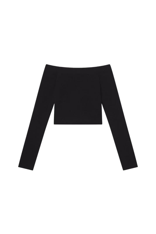 Jo Merino Off Shoulder Knit Top in Black
