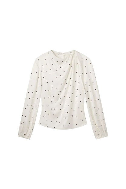 Blaire Polka Dot Satin Top in Cream/Black