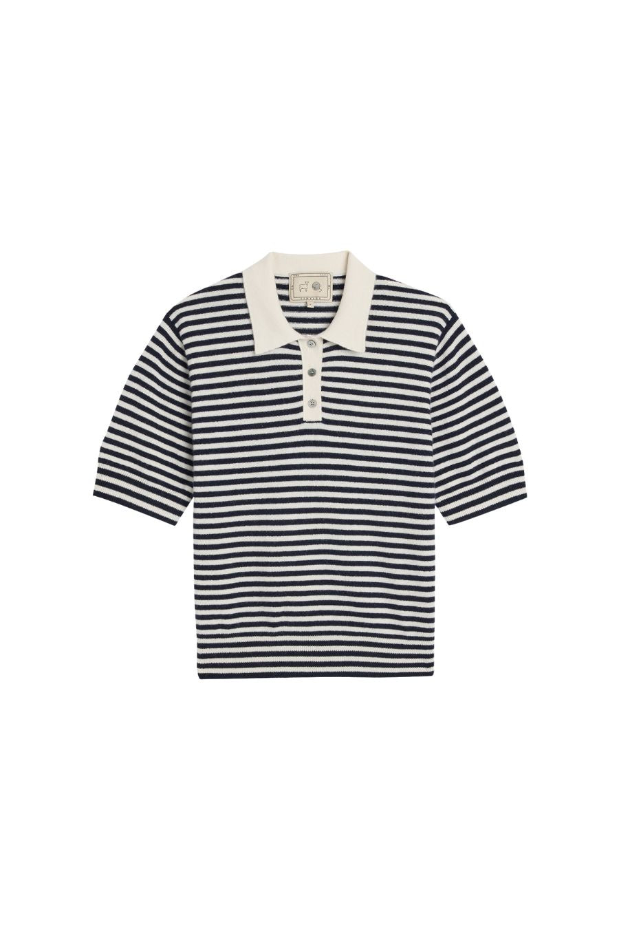 Amelia Stripe Cashmere Polo Top in Ivory/Navy