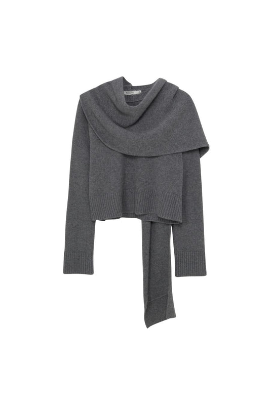 Elson Wool Cashmere Scarf Sweater in Heather Grey