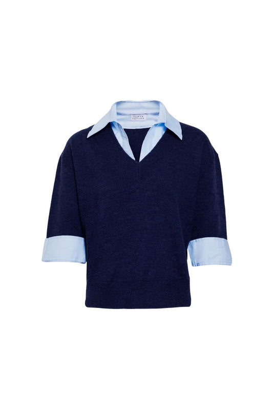 Esme Sweater Top in Maritime Blue Melange/Oxford