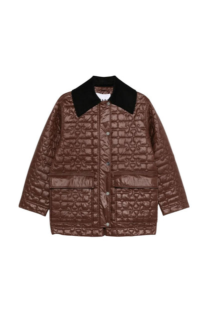 Shiny Quilt Midi Jacket in Chicory Coffee
