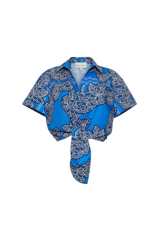 Asbury Top in Carved Petals Cobalt