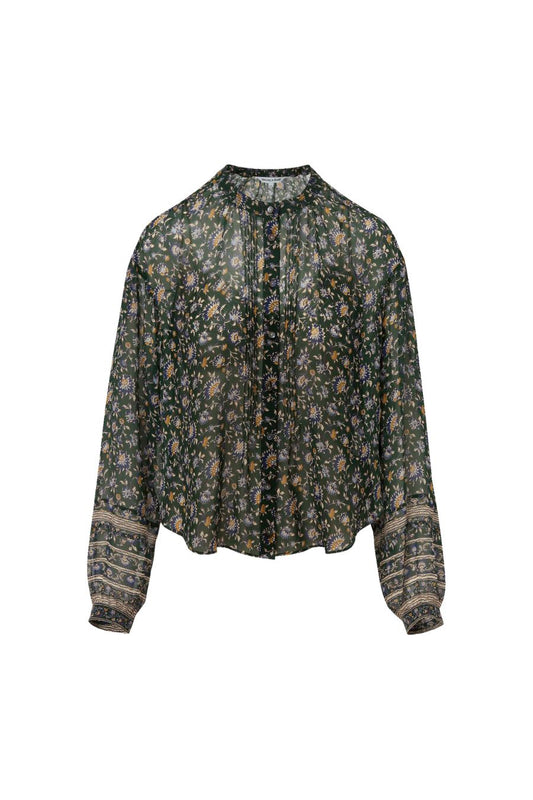 Lollie Floral Button-Down Blouse in Dark Hunter Green Multi