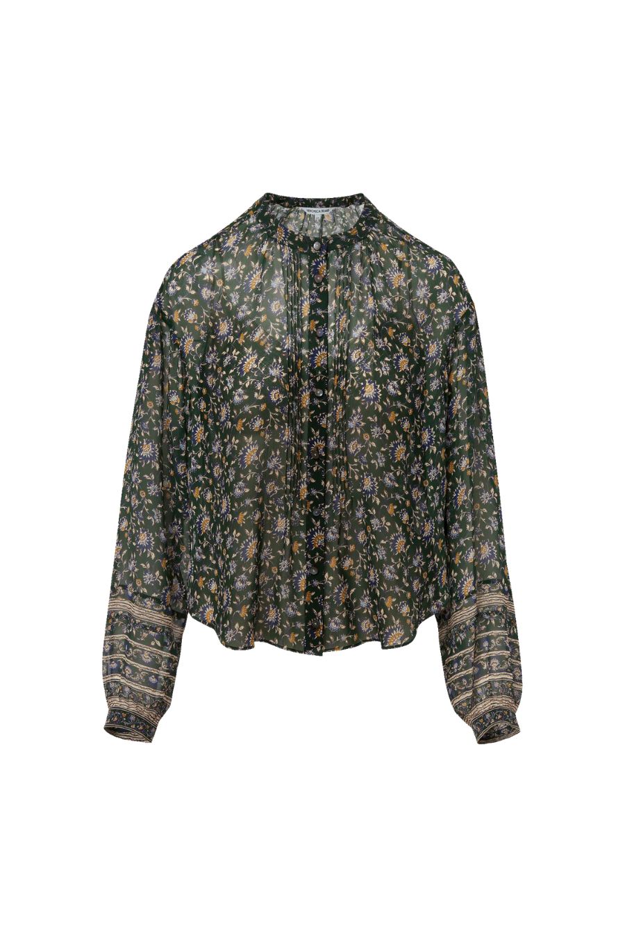 Lollie Floral Button-Down Blouse in Dark Hunter Green Multi
