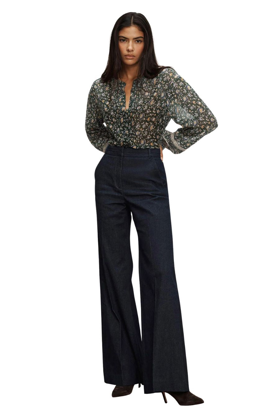 Lollie Floral Button-Down Blouse in Dark Hunter Green Multi