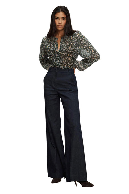 Lollie Floral Button-Down Blouse in Dark Hunter Green Multi