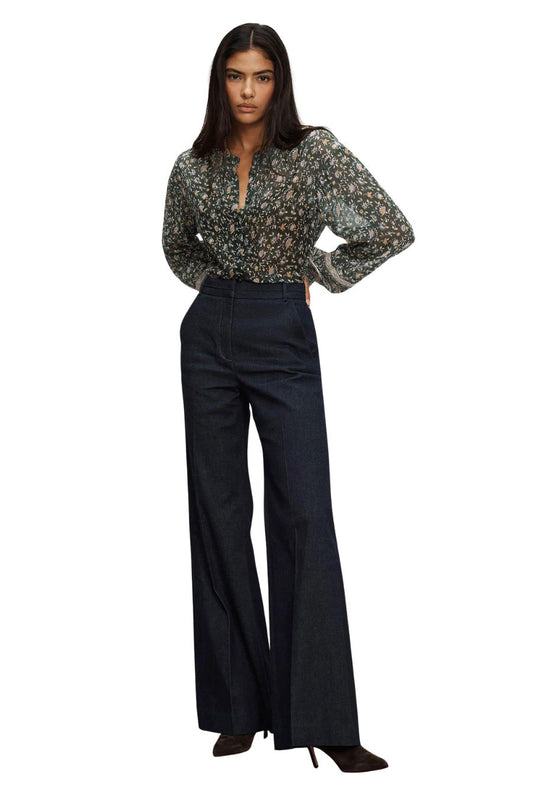 Lollie Floral Button-Down Blouse in Dark Hunter Green Multi